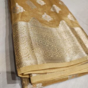 Golden mustard, Banarasi silk sari with  zari border.